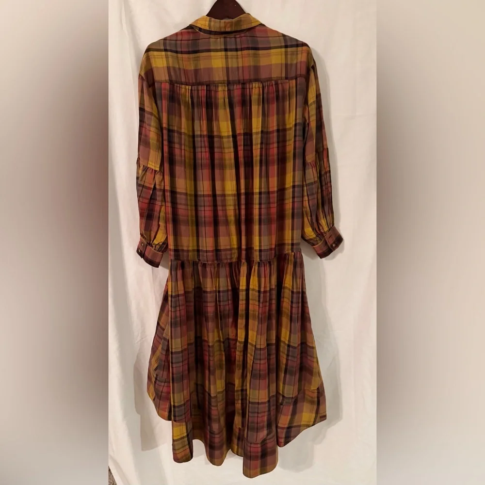 plaid dress Long-Sleeve Tiered High-Low Dress Pilcro/ Anthropologie Sz Xs NWT - Picture 7 of 7